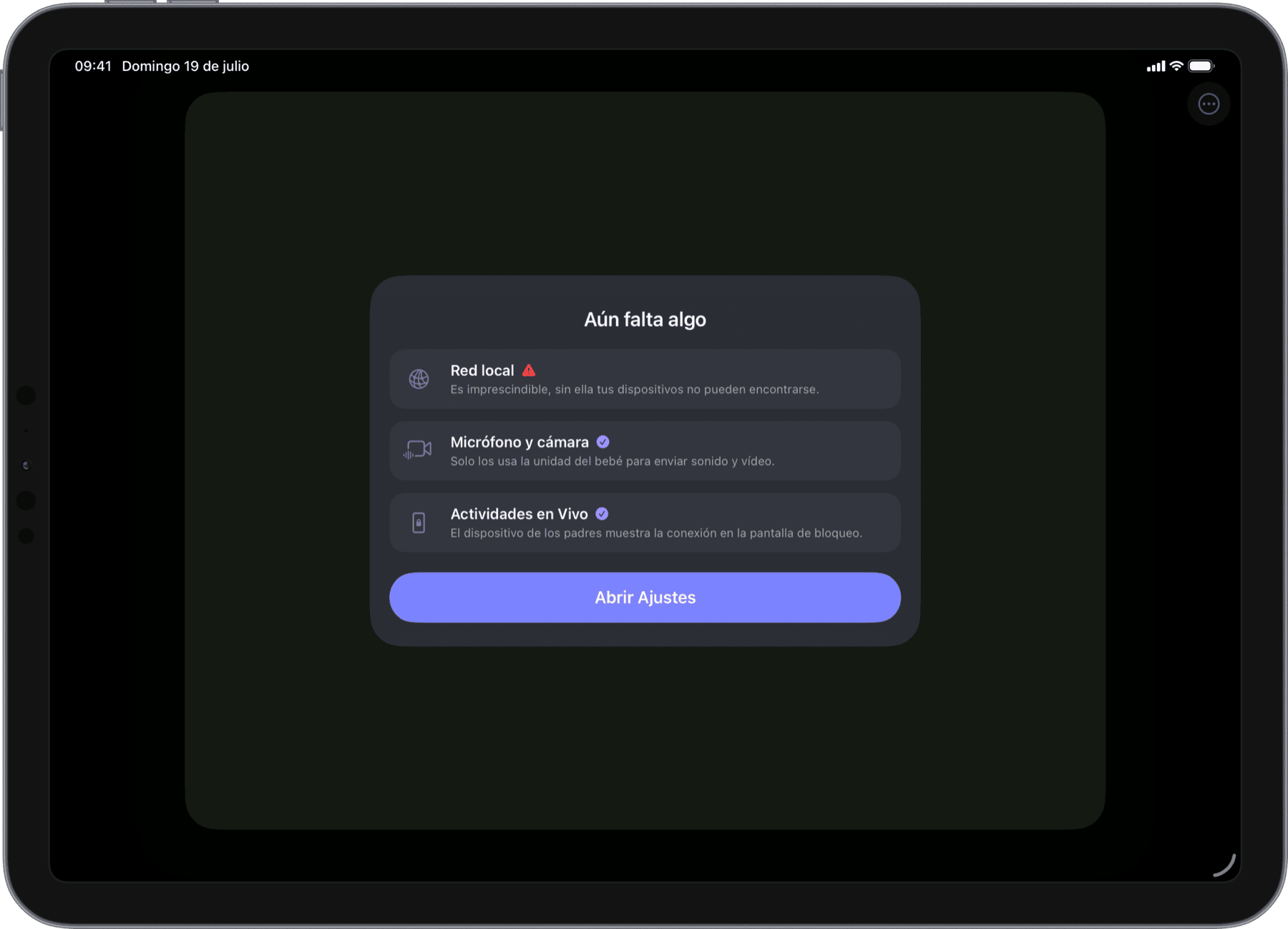 Comprobación de los permisos de micrófono y cámara (iPad)