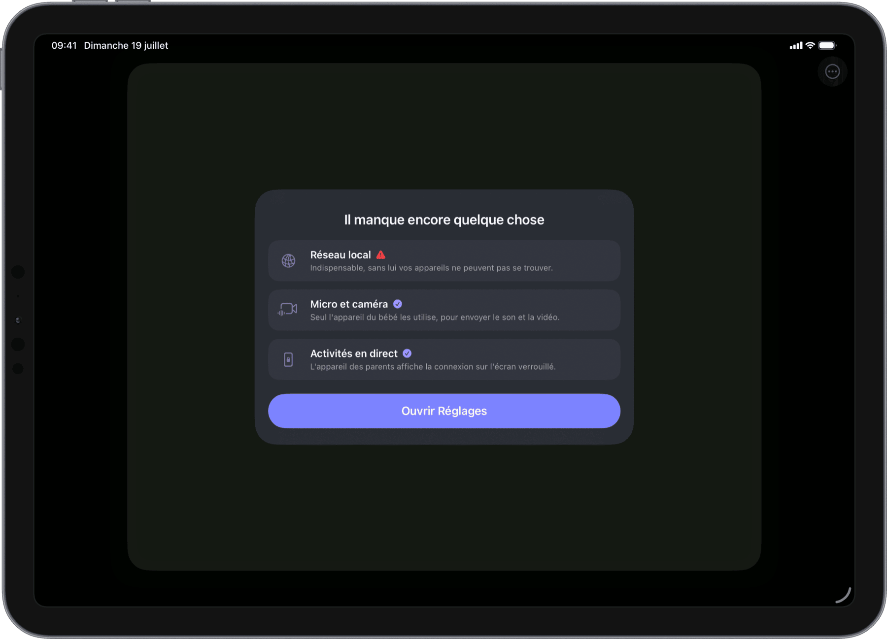Vérification des autorisations micro et caméra (iPad)