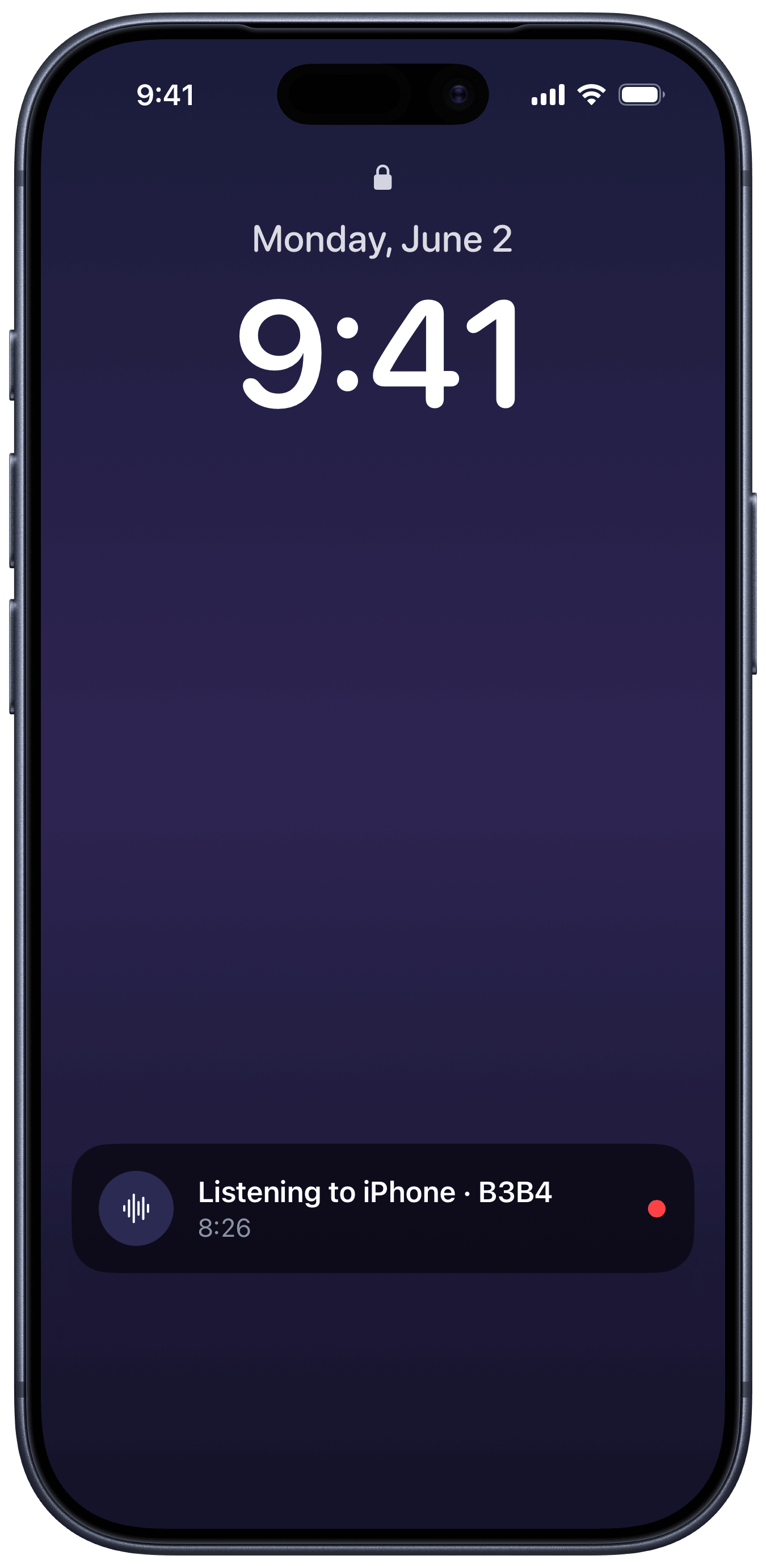 Lock screen with the live listening indicator (iPhone)