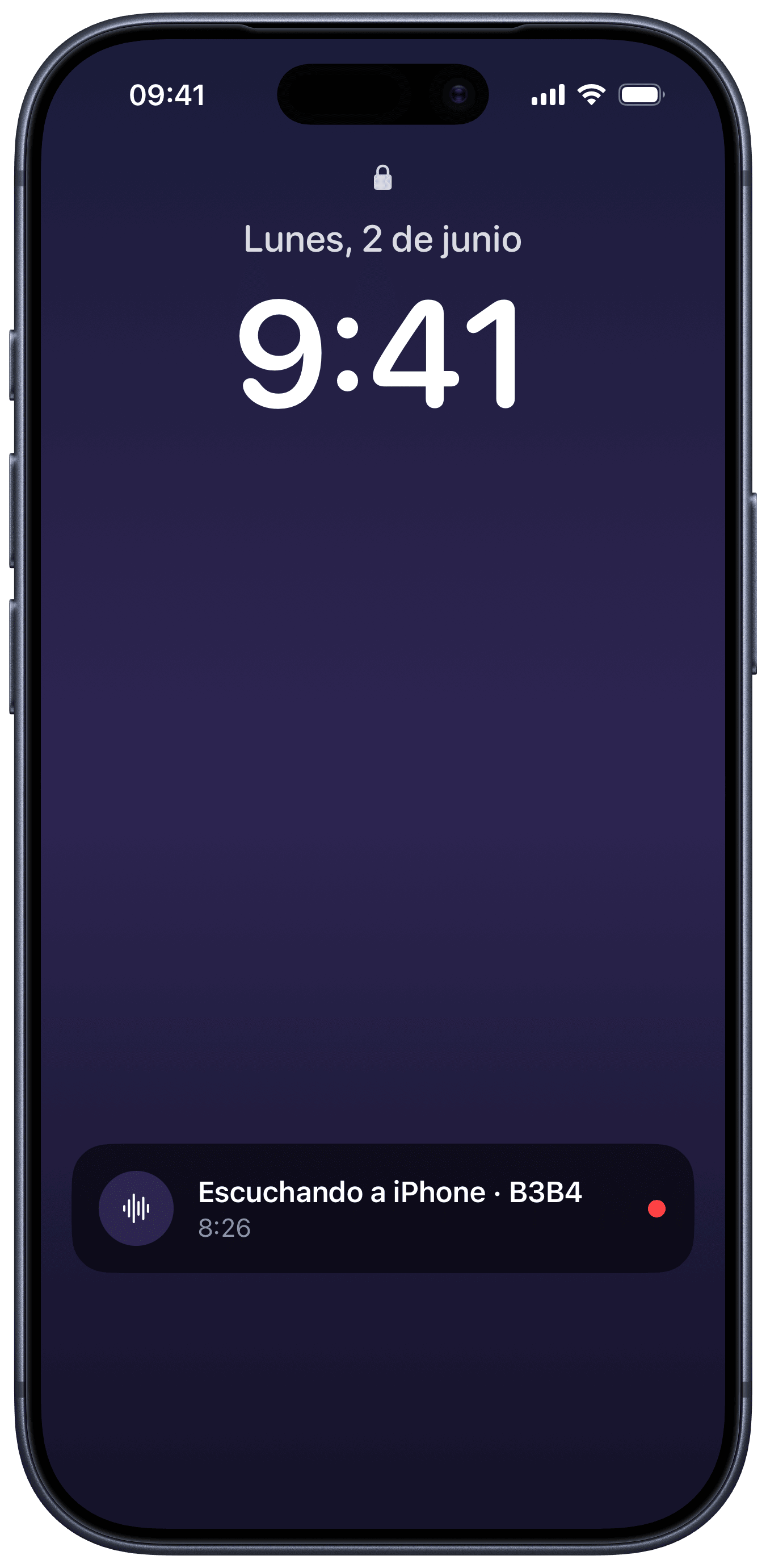 Pantalla de bloqueo con el indicador de escucha activo (iPhone)